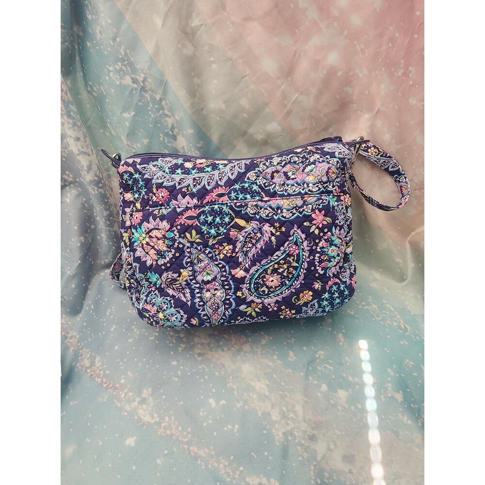 Vera Bradley Women's Purple Multicolor Floral Quilted Zip Crossbody, Lined - Picture 2 of 8
